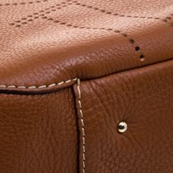 Pre Owned Carolina Herrera Brown Leather Perforated Logo Hobo