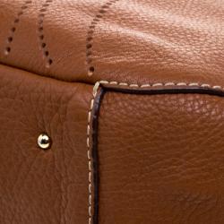 Pre Owned Carolina Herrera Brown Leather Perforated Logo Hobo