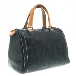 Pre Owned Carolina Herrera Navy Blue Monogram Leather Andy Boston Bag