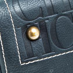 Pre Owned Carolina Herrera Navy Blue Monogram Leather Andy Boston Bag