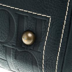 Pre Owned Carolina Herrera Navy Blue Monogram Leather Andy Boston Bag