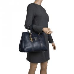 Pre Owned Carolina Herrera Dark Blue Leather Matteo Tote