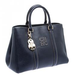 Pre Owned Carolina Herrera Dark Blue Leather Matteo Tote