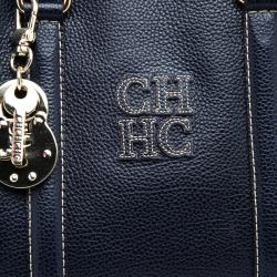 Pre Owned Carolina Herrera Dark Blue Leather Matteo Tote