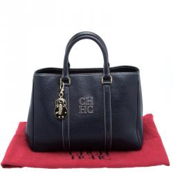 Pre Owned Carolina Herrera Dark Blue Leather Matteo Tote