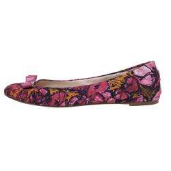 Pre Owned Carolina Herrera Pink Floral Print Bow Ballet Flats Size 39