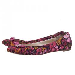Pre Owned Carolina Herrera Pink Floral Print Bow Ballet Flats Size 39