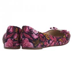Pre Owned Carolina Herrera Pink Floral Print Bow Ballet Flats Size 39