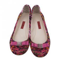 Pre Owned Carolina Herrera Pink Floral Print Bow Ballet Flats Size 39