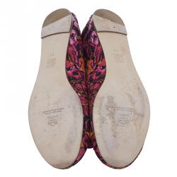 Pre Owned Carolina Herrera Pink Floral Print Bow Ballet Flats Size 39