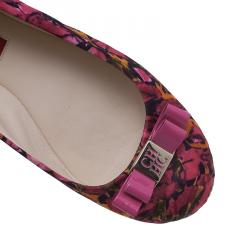 Pre Owned Carolina Herrera Pink Floral Print Bow Ballet Flats Size 39