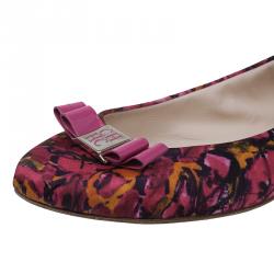 Pre Owned Carolina Herrera Pink Floral Print Bow Ballet Flats Size 39