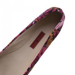 Pre Owned Carolina Herrera Pink Floral Print Bow Ballet Flats Size 39