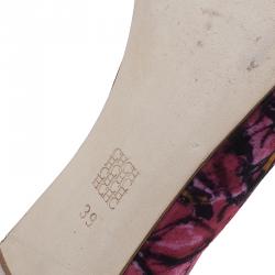 Pre Owned Carolina Herrera Pink Floral Print Bow Ballet Flats Size 39