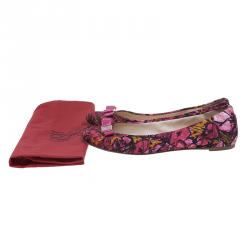 Pre Owned Carolina Herrera Pink Floral Print Bow Ballet Flats Size 39