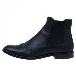 مملوكة مسبقًا Carolina Herrera Black Leather Brogue Ankle Boots Size 37