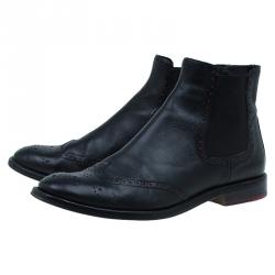 مملوكة مسبقًا Carolina Herrera Black Leather Brogue Ankle Boots Size 37