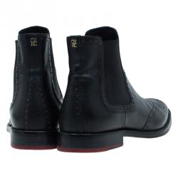 مملوكة مسبقًا Carolina Herrera Black Leather Brogue Ankle Boots Size 37