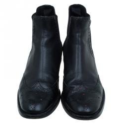 مملوكة مسبقًا Carolina Herrera Black Leather Brogue Ankle Boots Size 37