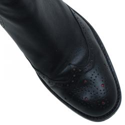 مملوكة مسبقًا Carolina Herrera Black Leather Brogue Ankle Boots Size 37