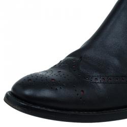مملوكة مسبقًا Carolina Herrera Black Leather Brogue Ankle Boots Size 37
