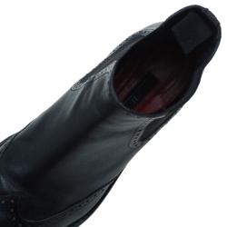 مملوكة مسبقًا Carolina Herrera Black Leather Brogue Ankle Boots Size 37