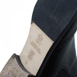 مملوكة مسبقًا Carolina Herrera Black Leather Brogue Ankle Boots Size 37