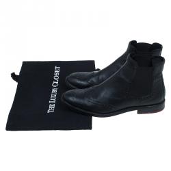 مملوكة مسبقًا Carolina Herrera Black Leather Brogue Ankle Boots Size 37
