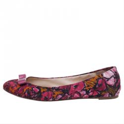 Pre Owned Carolina Herrera Pink Floral Print Bow Ballet Flats Size 39