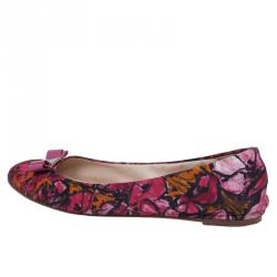 Pre Owned Carolina Herrera Pink Floral Print Bow Ballet Flats Size 39
