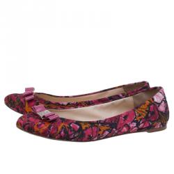 Pre Owned Carolina Herrera Pink Floral Print Bow Ballet Flats Size 39