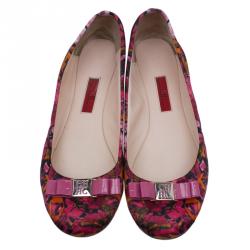 Pre Owned Carolina Herrera Pink Floral Print Bow Ballet Flats Size 39