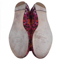 Pre Owned Carolina Herrera Pink Floral Print Bow Ballet Flats Size 39