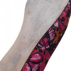 Pre Owned Carolina Herrera Pink Floral Print Bow Ballet Flats Size 39