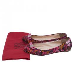 Pre Owned Carolina Herrera Pink Floral Print Bow Ballet Flats Size 39