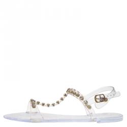 Carolina Herrera Transparent Studded Jelly Sandals Size 38