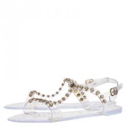 Carolina Herrera Transparent Studded Jelly Sandals Size 38