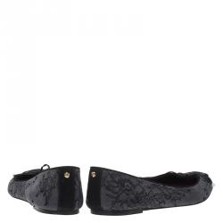 Pre Owned Carolina Herrera Grey Lace Ballet Flats Size 38