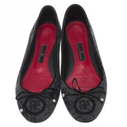 Pre Owned Carolina Herrera Grey Lace Ballet Flats Size 38