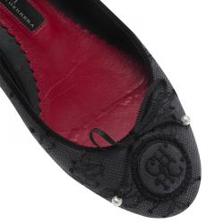 Pre Owned Carolina Herrera Grey Lace Ballet Flats Size 38