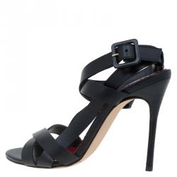 Pre Owned Carolina Herrera Black Leather Strappy Sandals Size 37