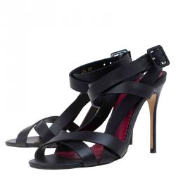 Pre Owned Carolina Herrera Black Leather Strappy Sandals Size 37