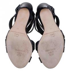 Pre Owned Carolina Herrera Black Leather Strappy Sandals Size 37