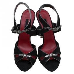 Pre Owned Carolina Herrera Black Suede and Silver Leather Sandals Size 38