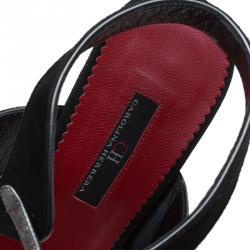 Pre Owned Carolina Herrera Black Suede and Silver Leather Sandals Size 38