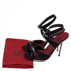 Pre Owned Carolina Herrera Black Suede and Silver Leather Sandals Size 38