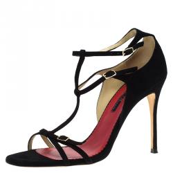 Pre Owned Carolina Herrera Black Suede Strappy Sandals Size 40