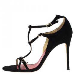 Pre Owned Carolina Herrera Black Suede Strappy Sandals Size 40