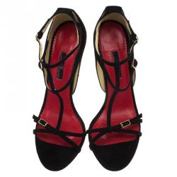 Pre Owned Carolina Herrera Black Suede Strappy Sandals Size 40