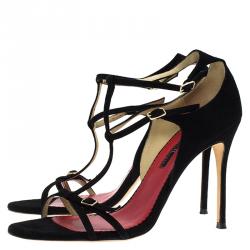 Pre Owned Carolina Herrera Black Suede Strappy Sandals Size 40
